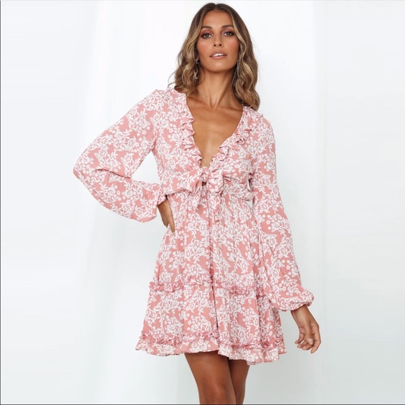 Ruffle Floral Long Sleeve Boho Gypsy Dress Yellow - Picture 11 of 14